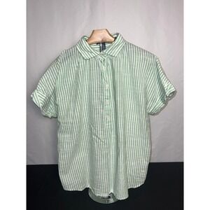 CHAPS Women Green White Striped Short Sleeve 100% Cotton! #preppy #spring/summer